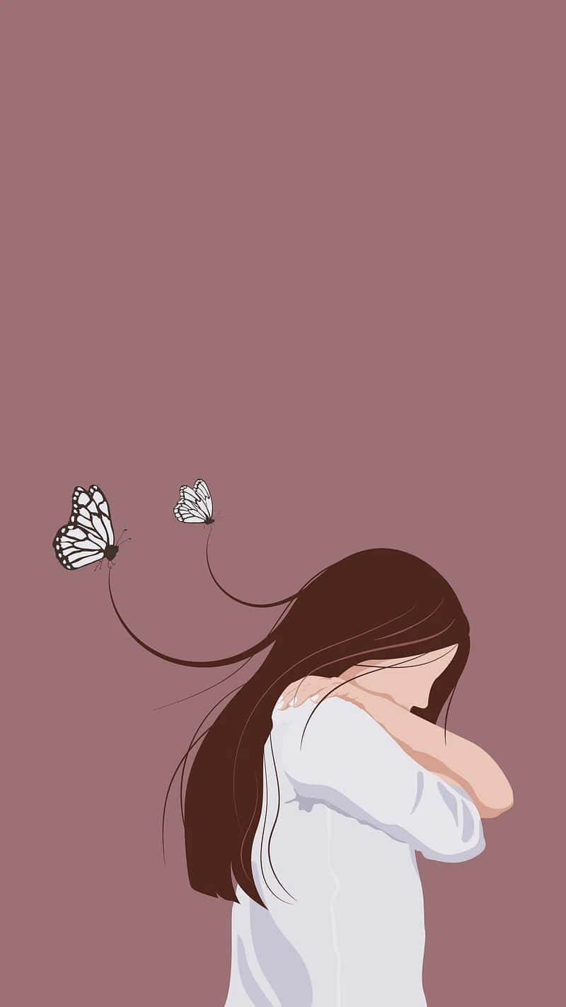 Contemplative Girl With Butterflies_ Vector Art Wallpaper