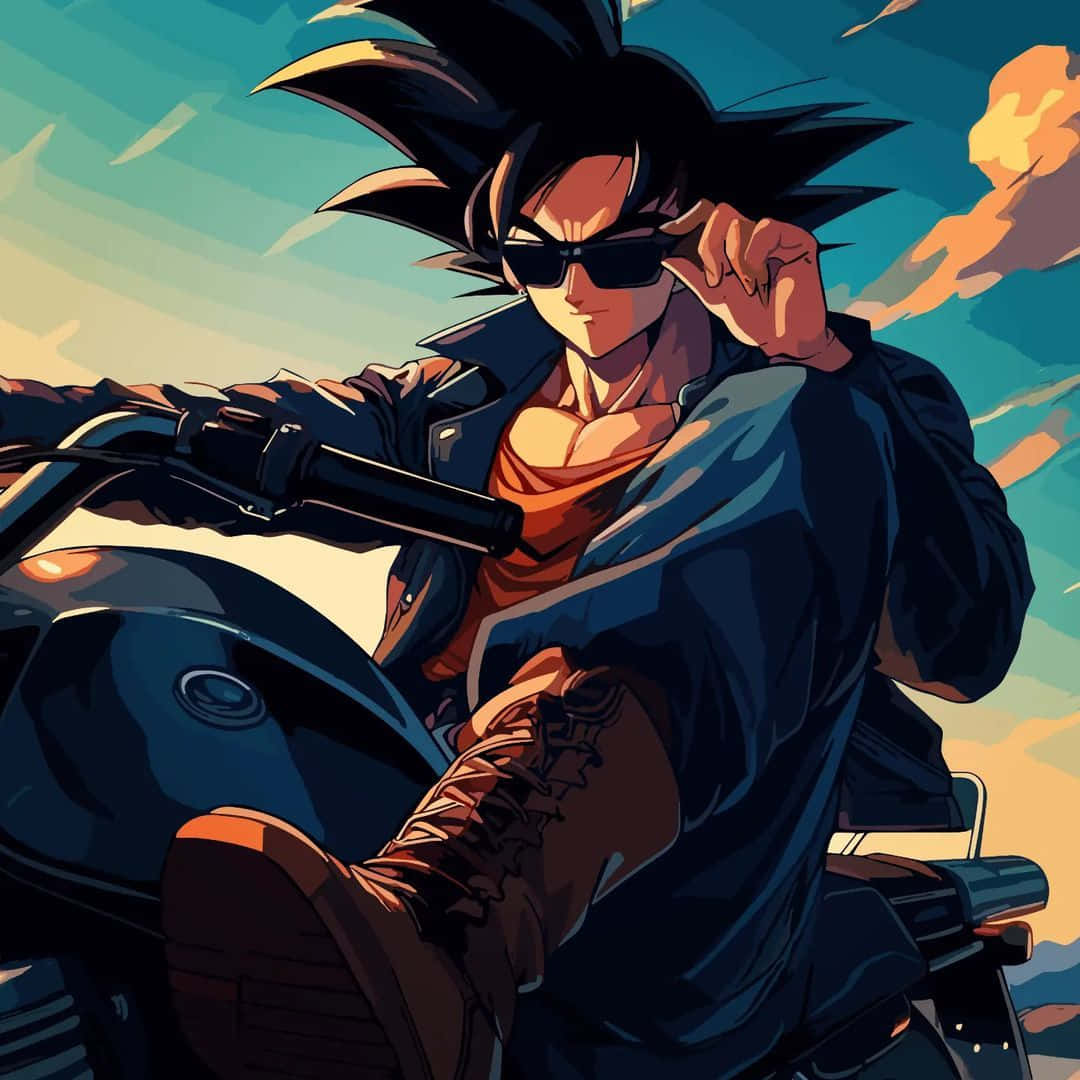 Cool Biker Goku Illustration Wallpaper