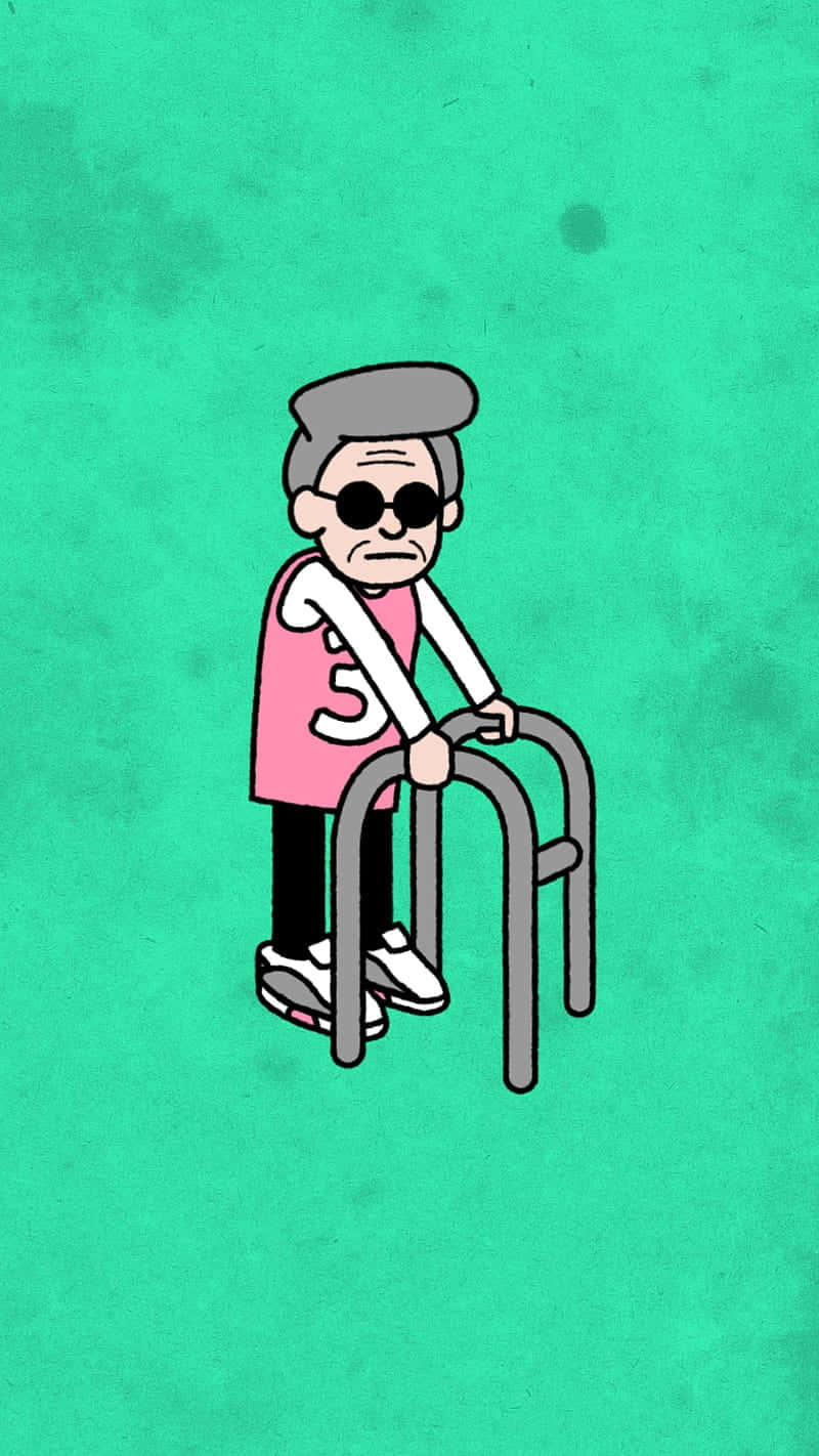 Cool Grandma Cartoon Green Background Wallpaper