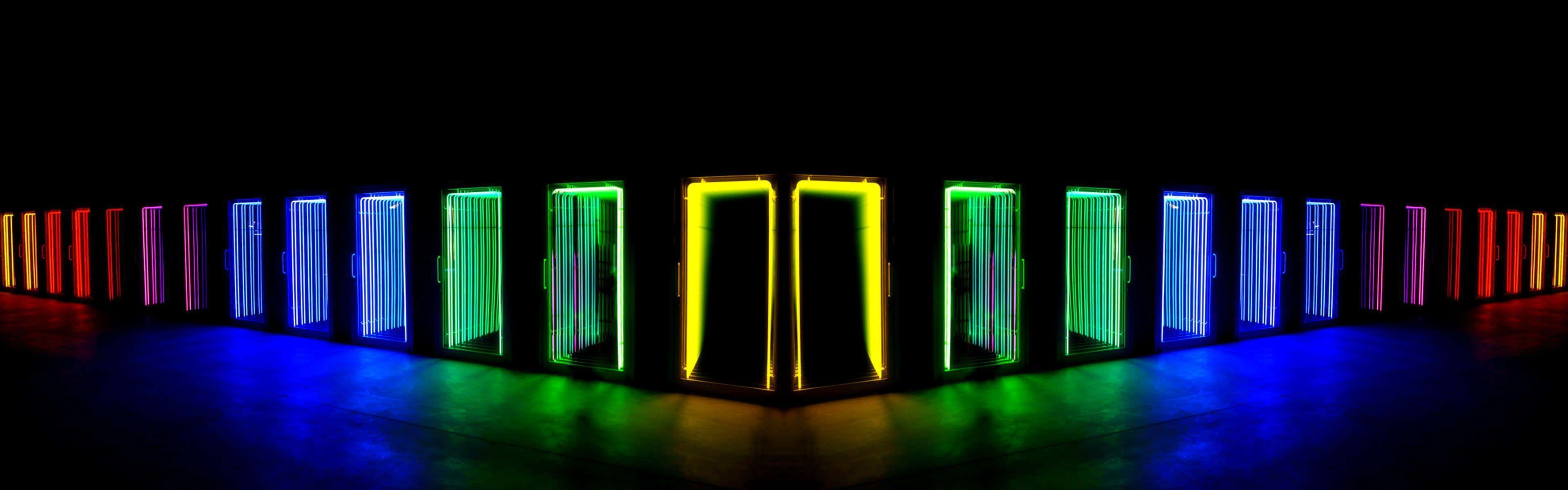 Cool Monitor Doors Neon Aesthetic Wallpaper