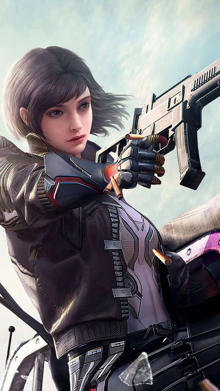 Cool Phone Girl With Gun Wallpaper