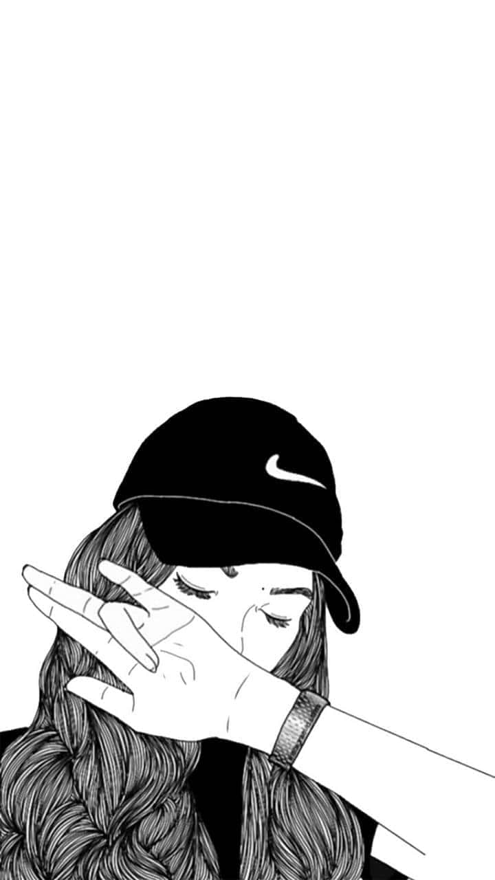 Cool Teenager Nike Cap Doodle Art Wallpaper