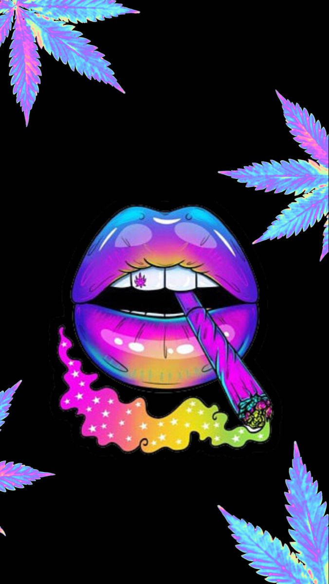 Cool Weed Lips Smoking Digital Wallpaper