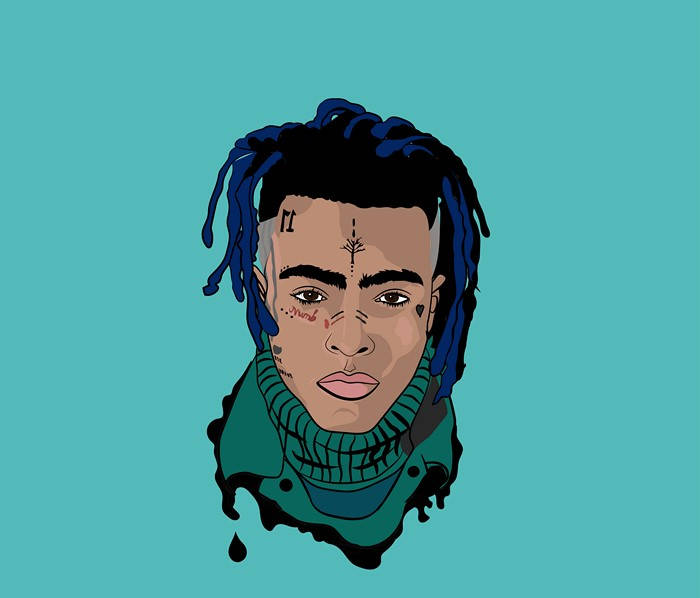 Cool Xxxtentacion In Blue Green Backdrop Wallpaper