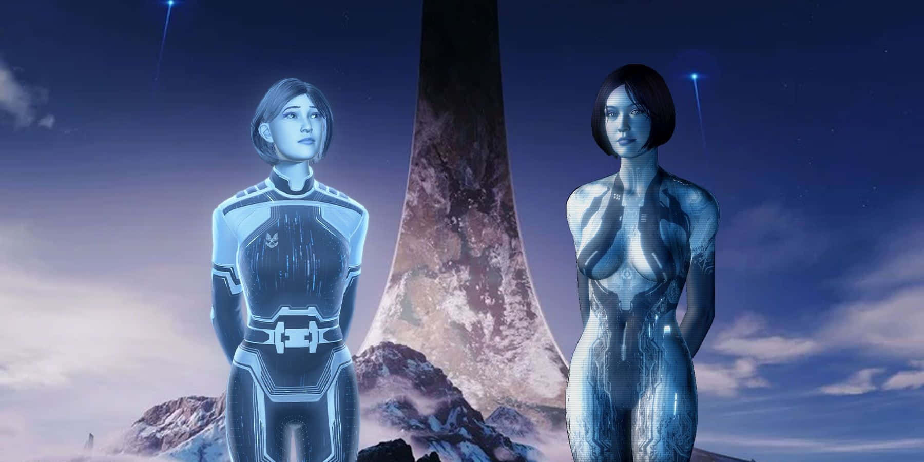 Cortana, The Ai Companion From The Halo Series, In A Digital Landscape. Wallpaper