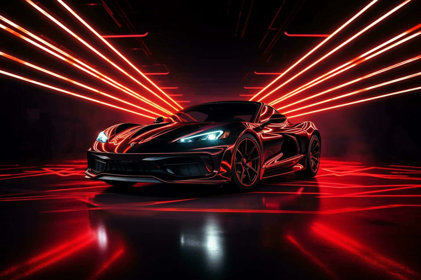 Corvette C8 Red Lights Dynamic Showcase Wallpaper