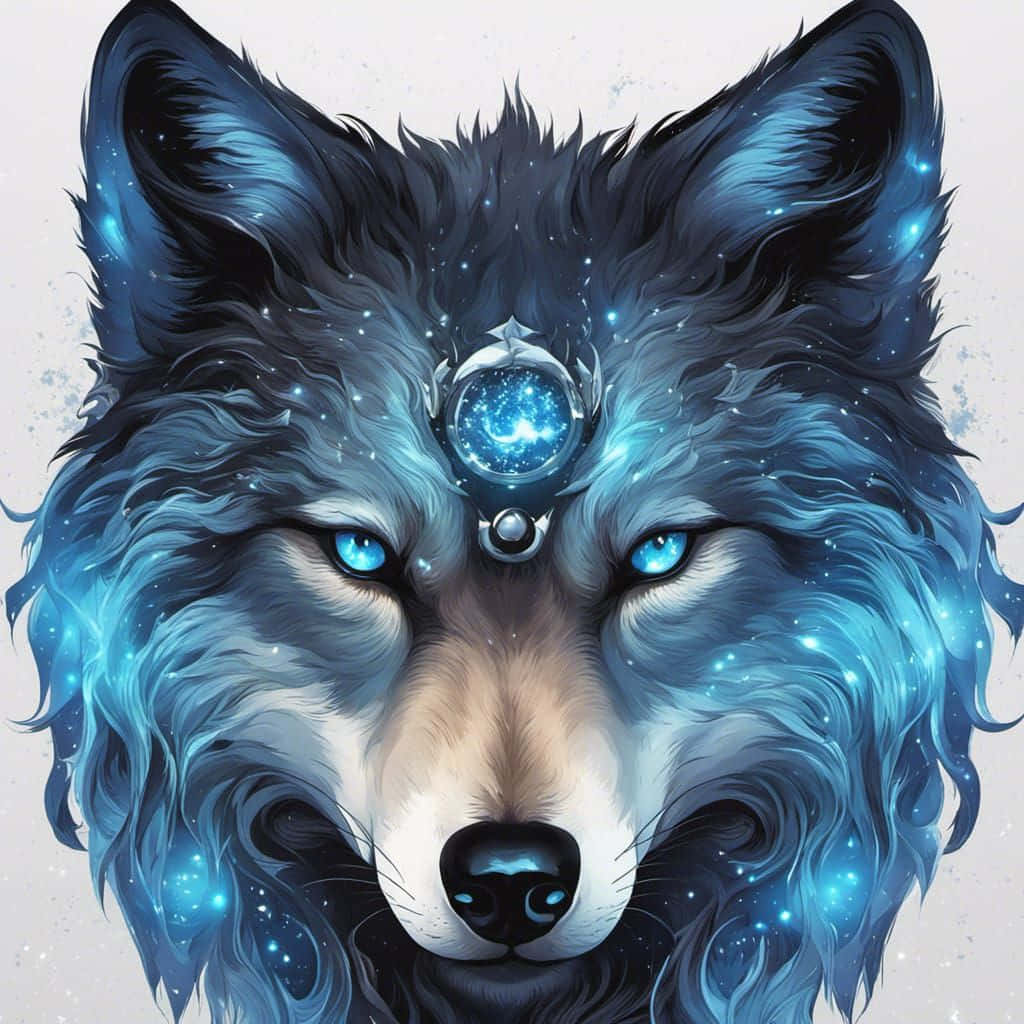 Cosmic Blue Wolf Artwork Wallpaper