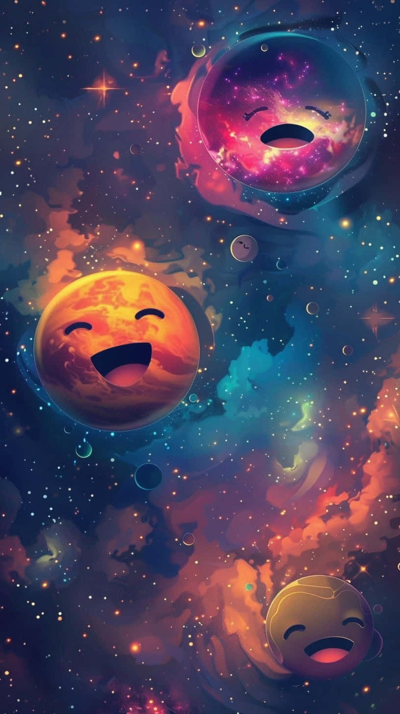 Cosmic Emojis Among Stars Wallpaper