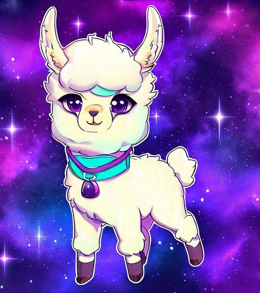 Cosmic Purple Alpaca Illustration Wallpaper