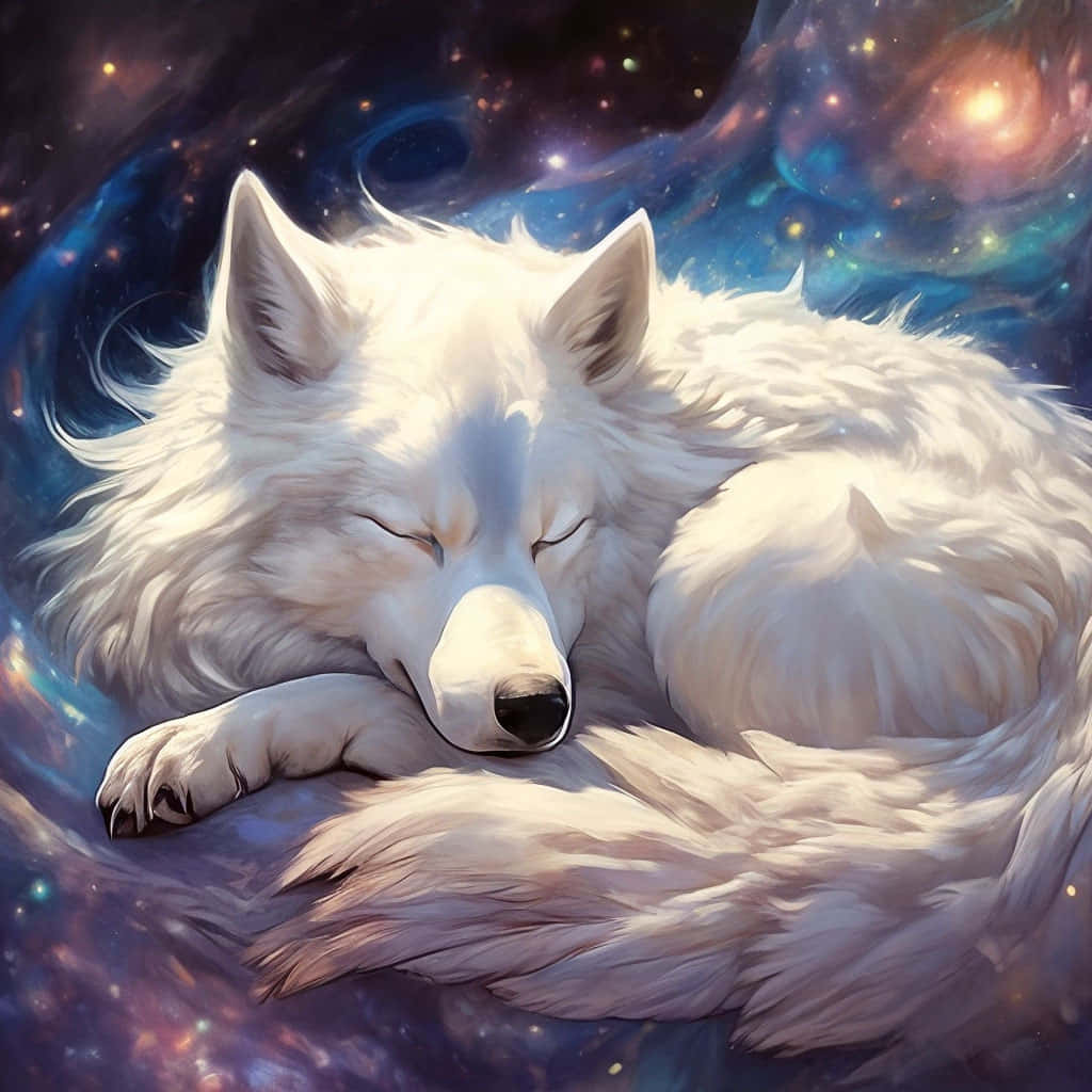 Cosmic Slumber Spirit Wolf Wallpaper