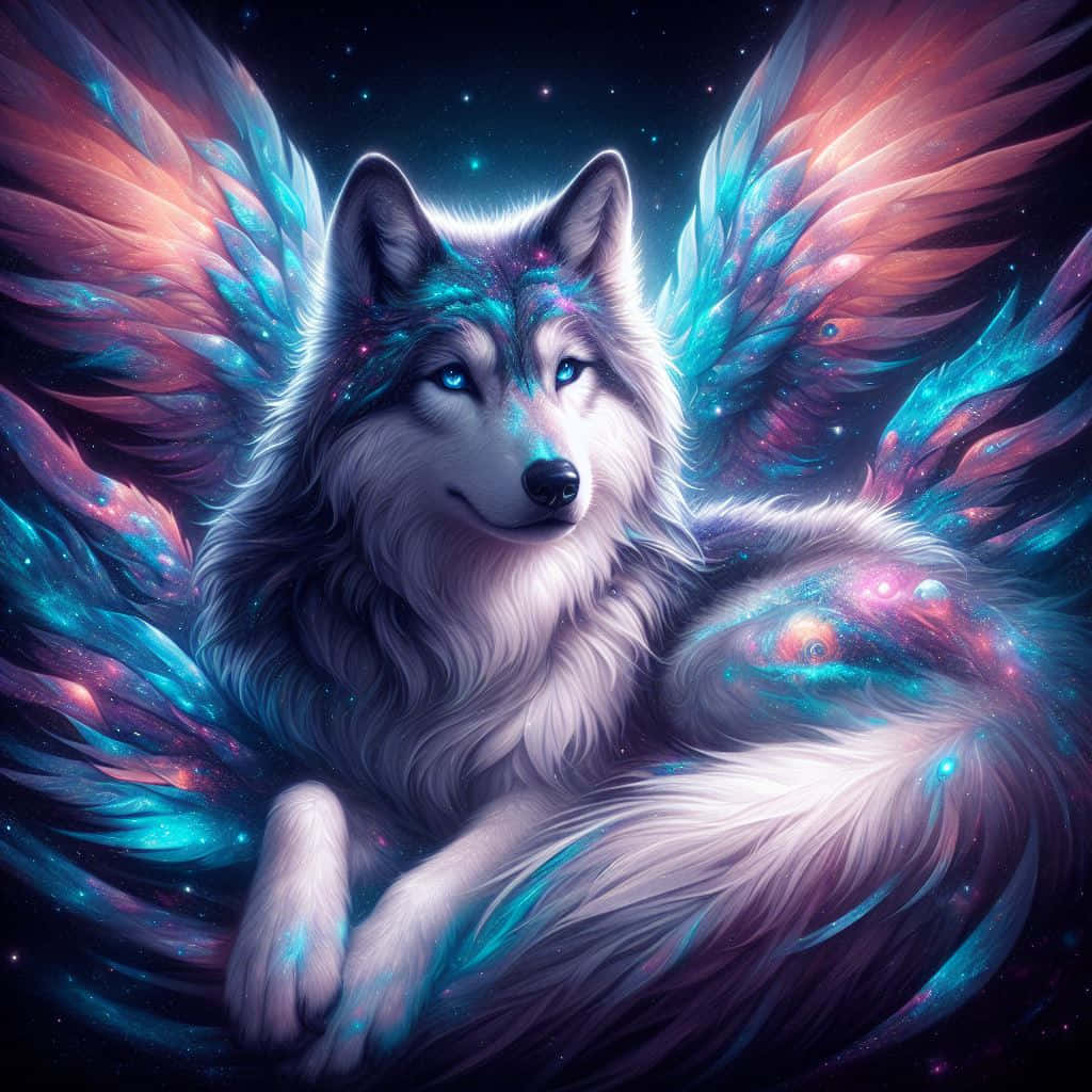 Cosmic Winged Wolf Artwork Wallpaper