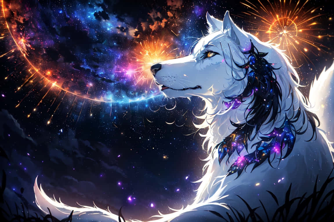 Cosmic Wolf Breathes Stars Wallpaper