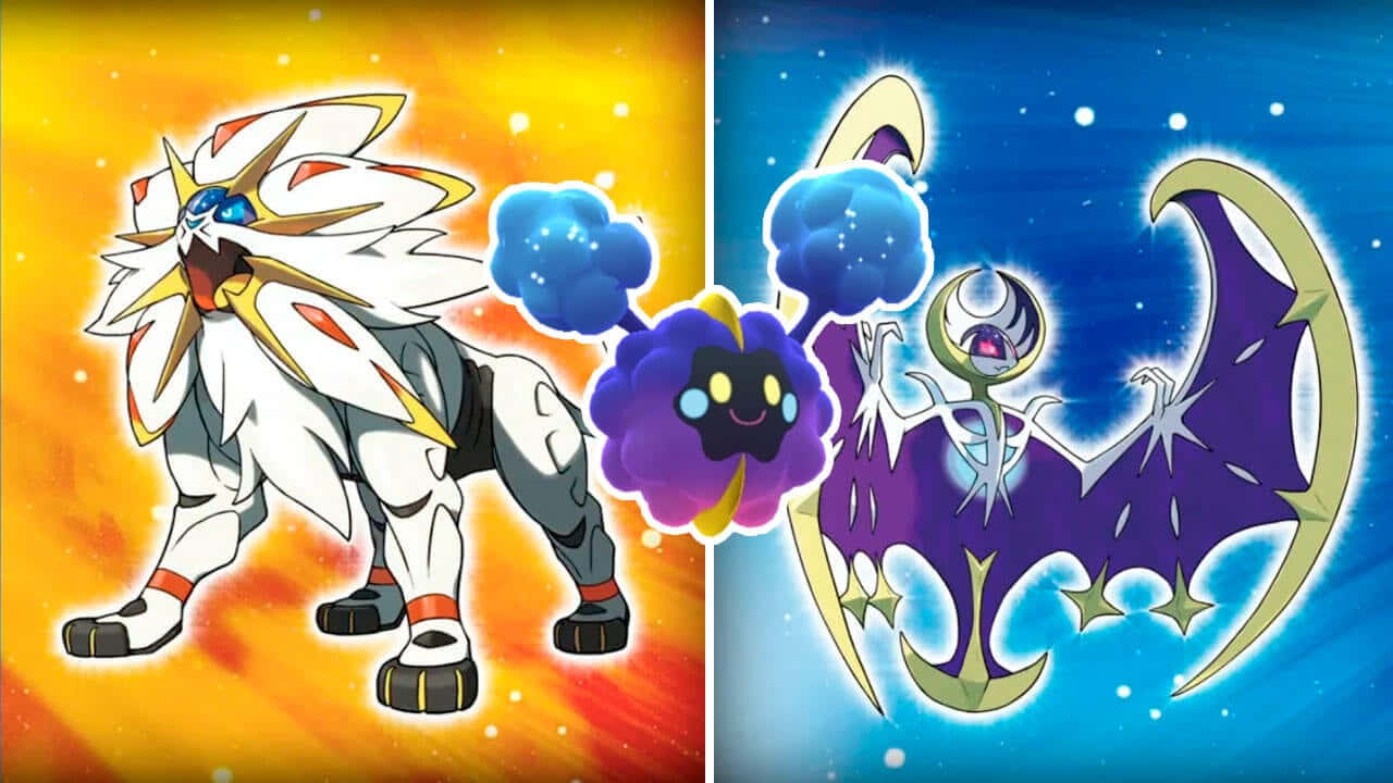 Cosmog Between Solgaleo And Lunala Wallpaper