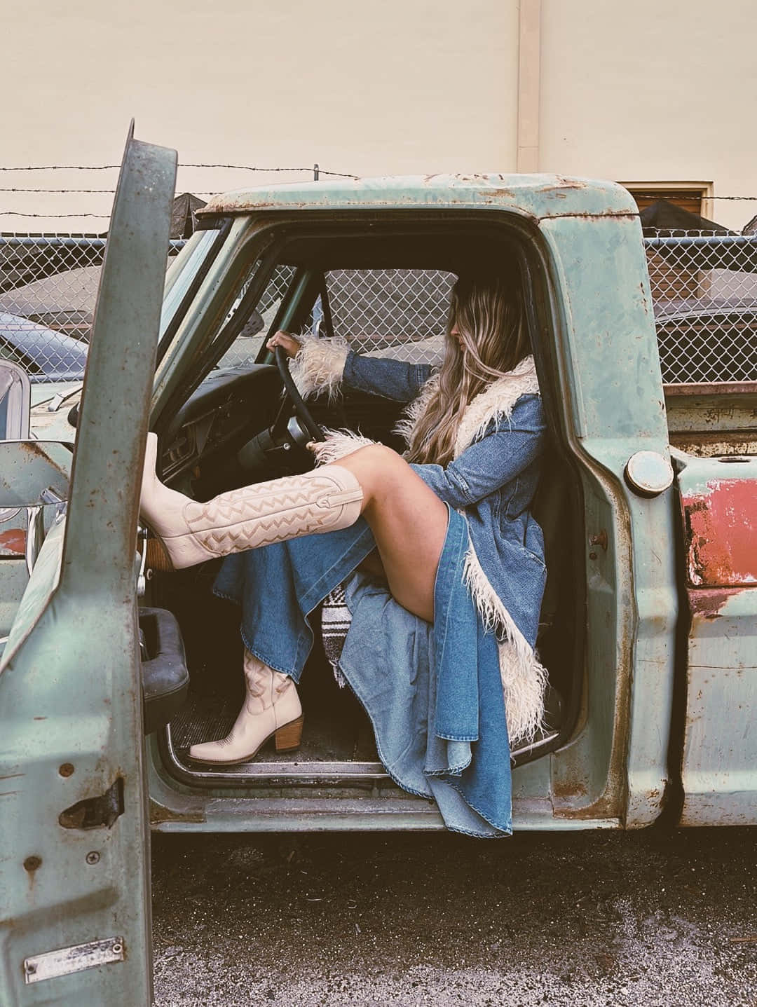 Country Girl In Vintage Truck.jpg Wallpaper