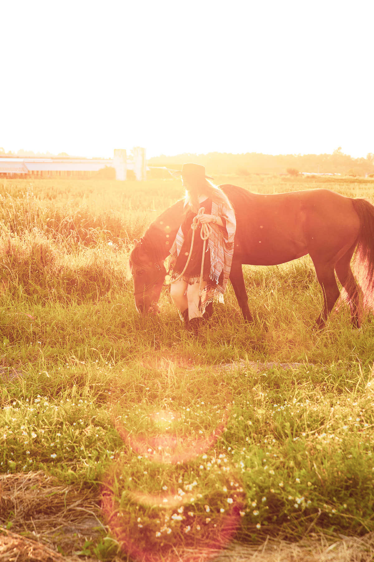 Country Girl Sunset Horse Bonding Wallpaper