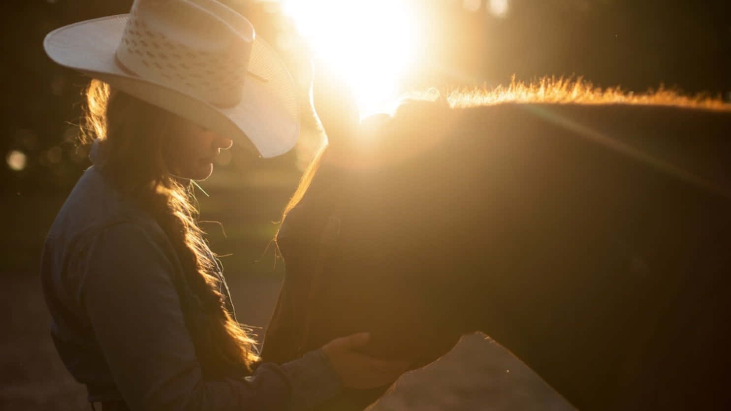 Country Girl Sunset Horse Caress.jpg Wallpaper