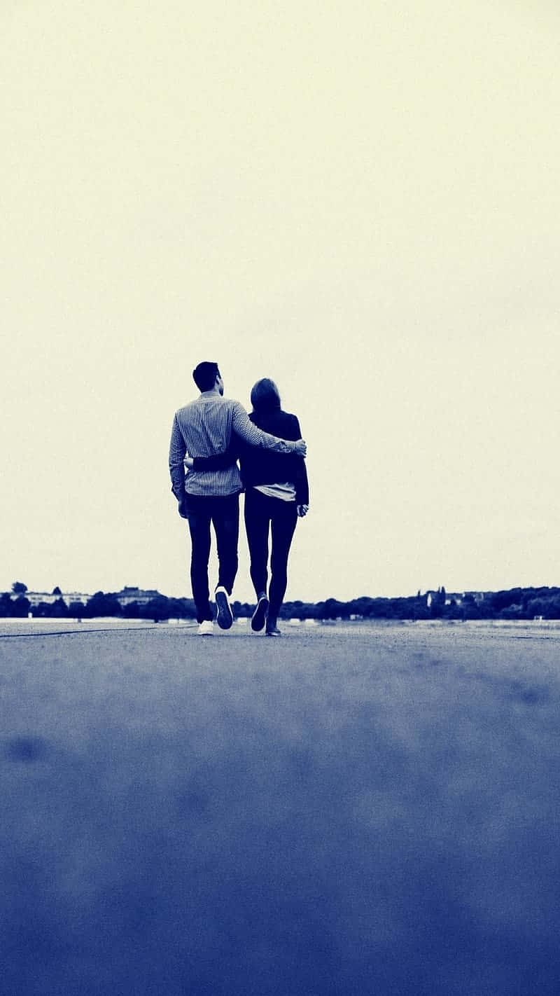 Couple Walking Together Monochrome Wallpaper