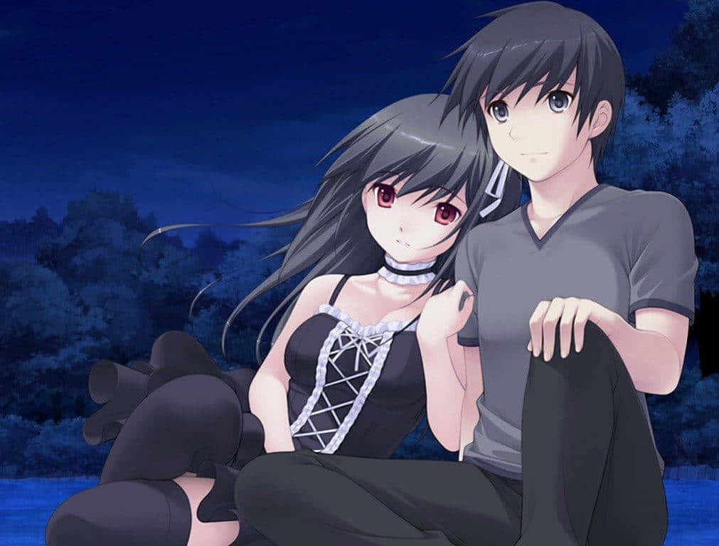 Couple Wearing Black At Night Romance Anime Wallpaper