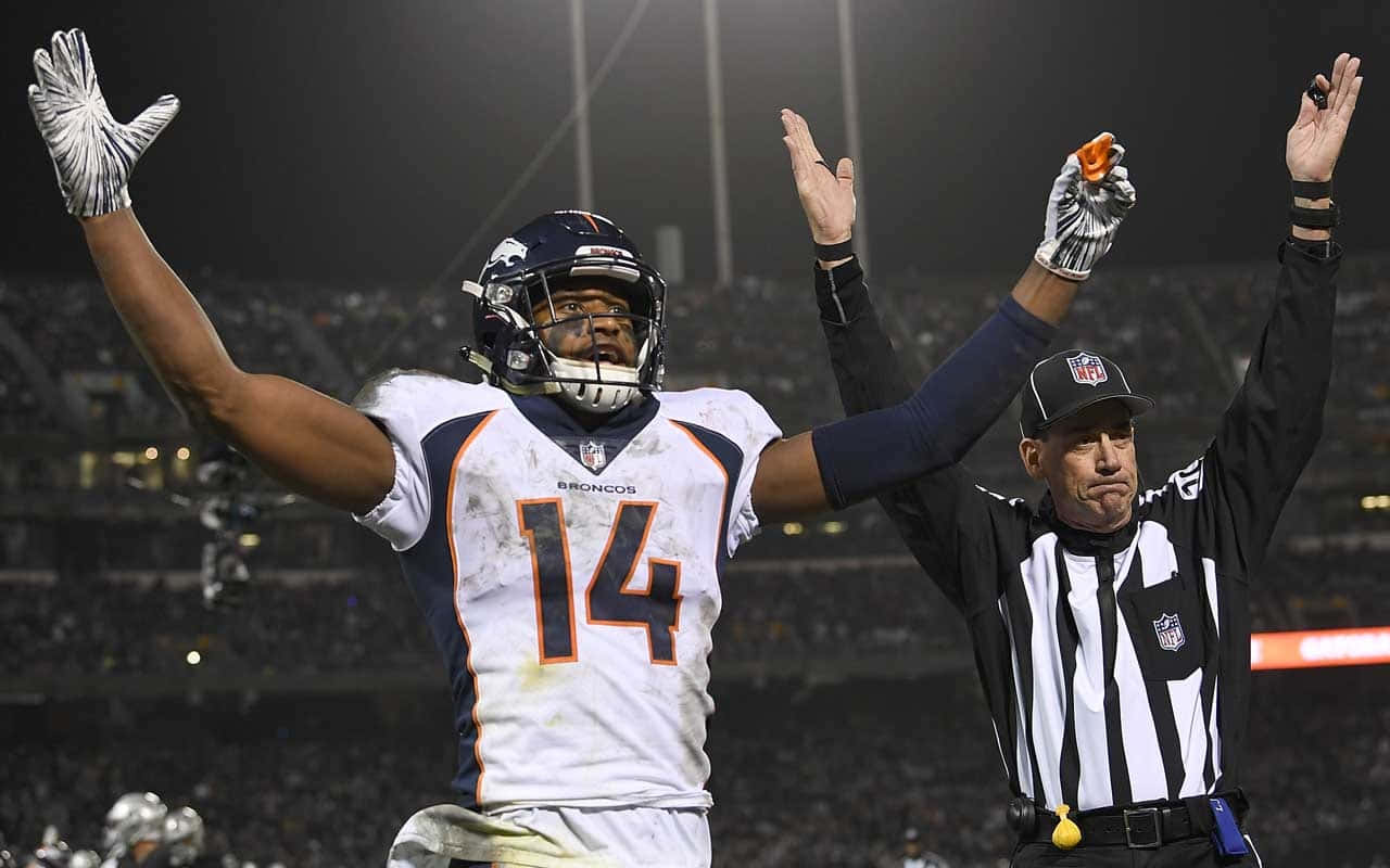 Courtland Sutton Celebrationwith Referee Wallpaper