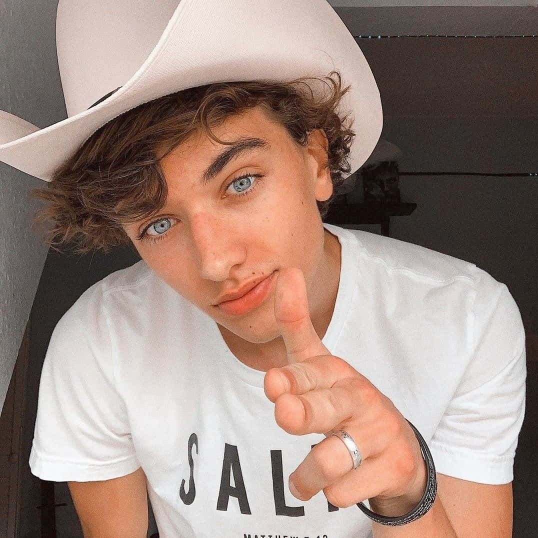 Cowboy Hat Blue Eyes Pointing Wallpaper