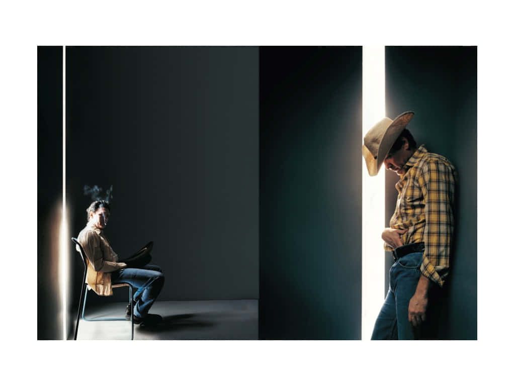 Cowboy Hat Man Smoking Dual Portraits Wallpaper