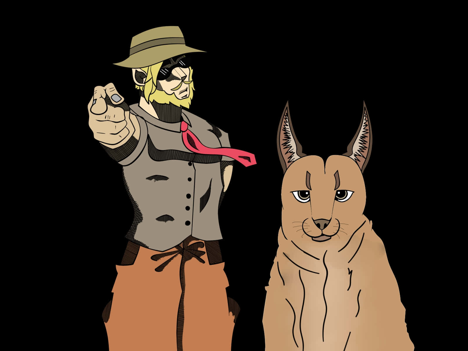 Cowboyand Big Floppa Caracal Duo Wallpaper