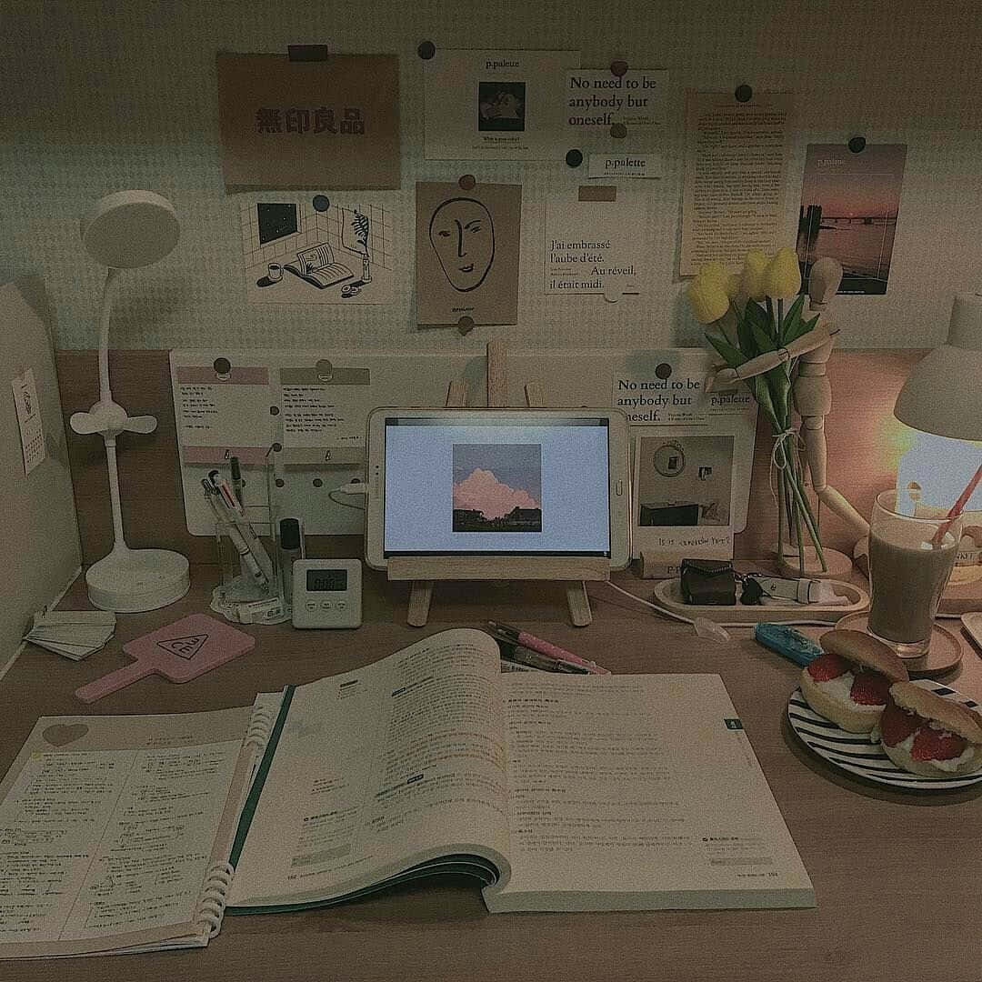 Cozy Study Space Aesthetic Wallpaper