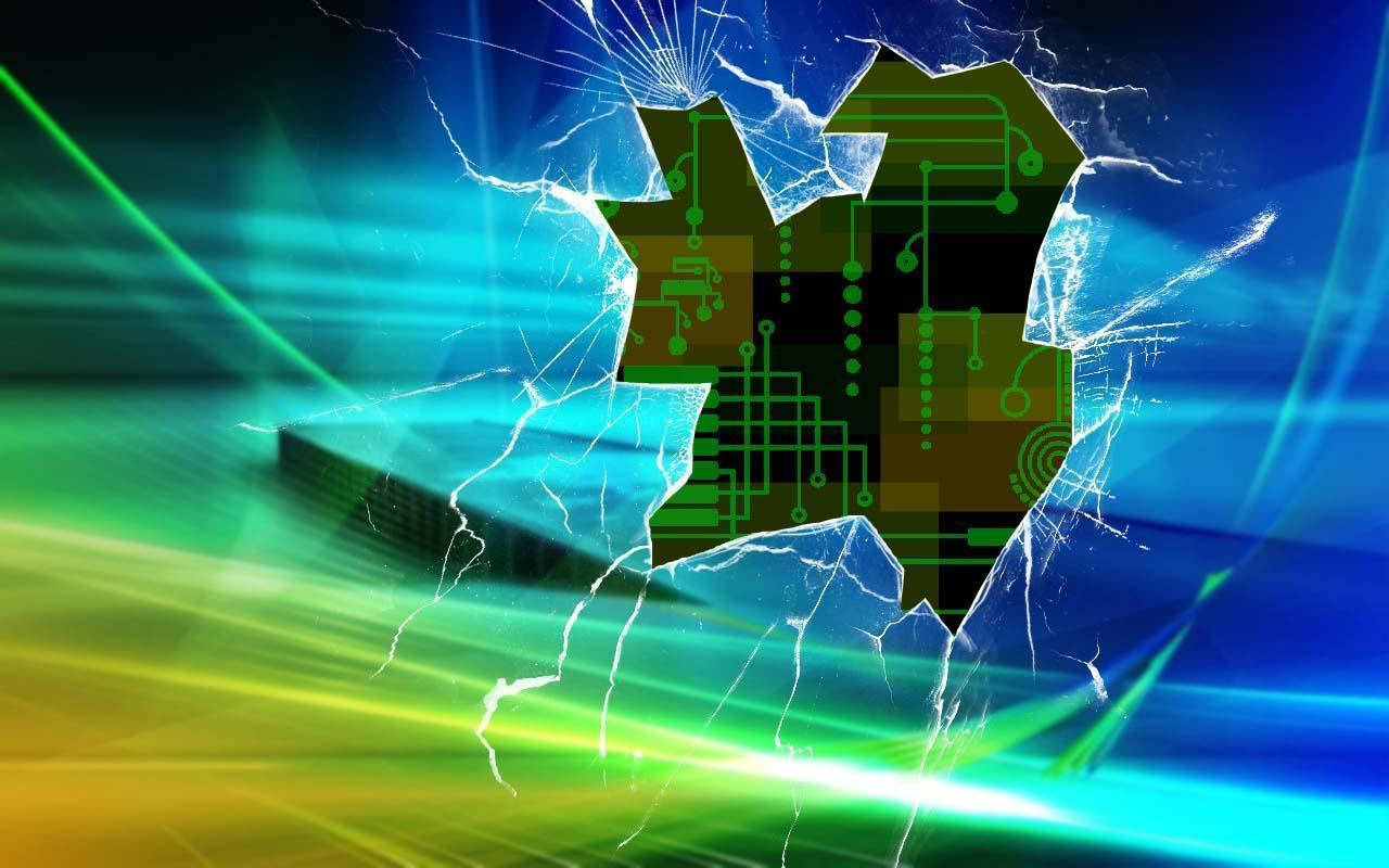 Cracked Computer Screen Circuit Art Wallpaper