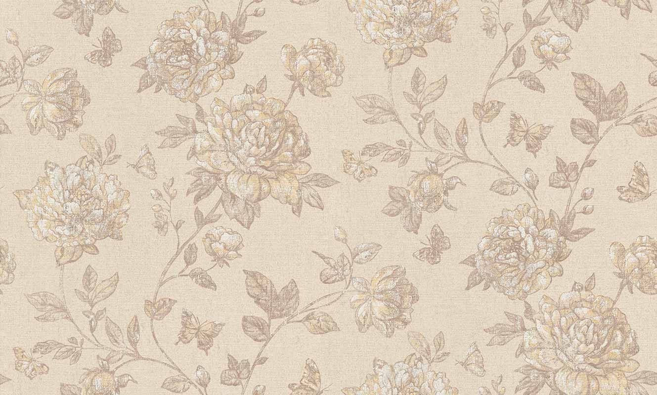 Cream Vintage Flower Art Wallpaper