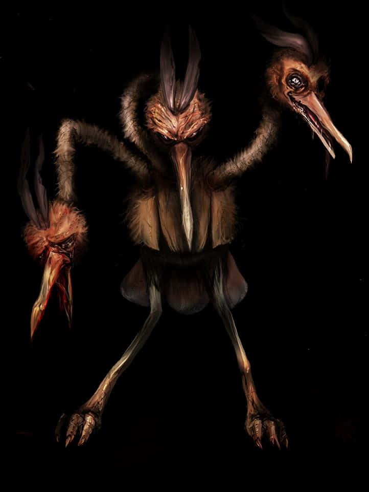 Creepy Dodrio Fanart Black Phone Wallpaper