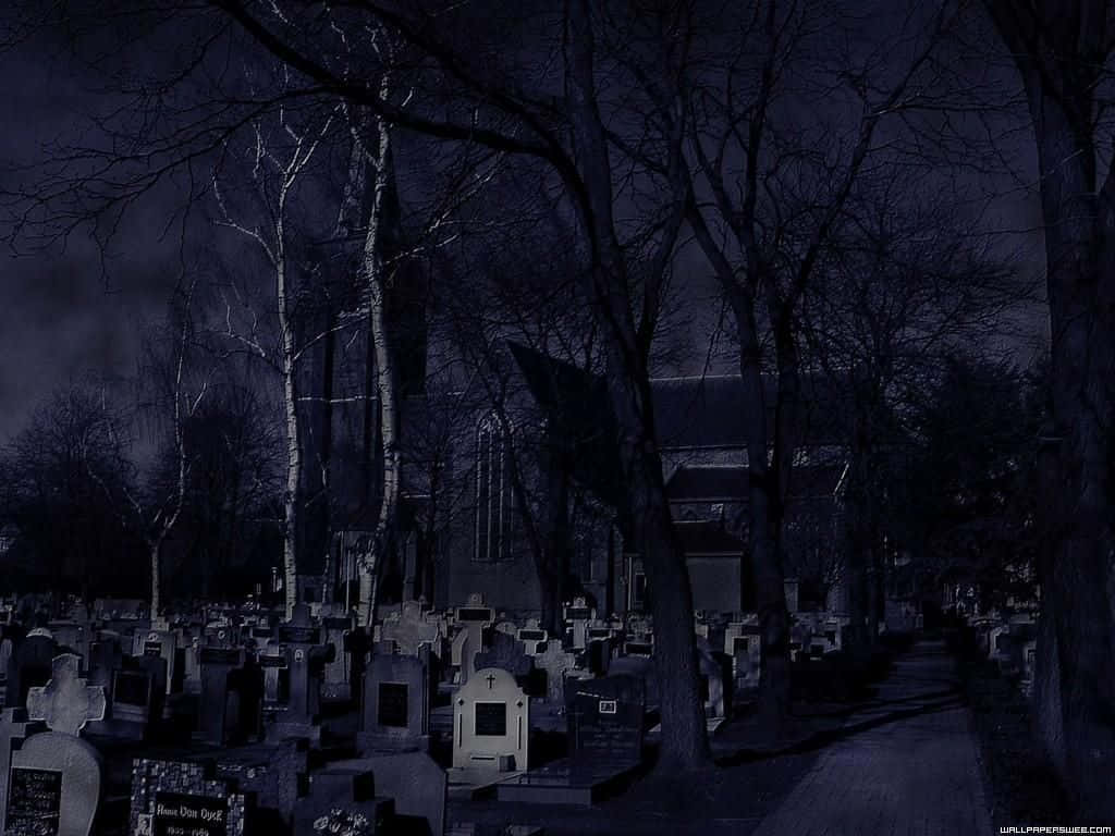 Creepy Halloween Graveyard At Night Wallpaper