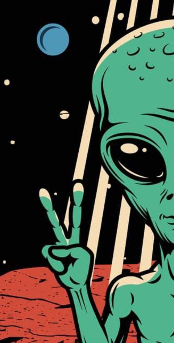 Cropped Cool Alien Cartoon Art Wallpaper