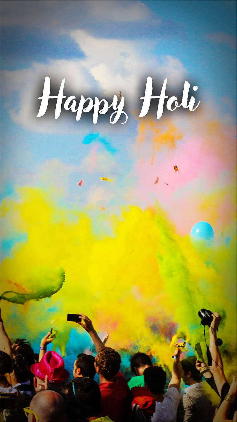 Crowd Celebrating Happy Holi Hd Wallpaper