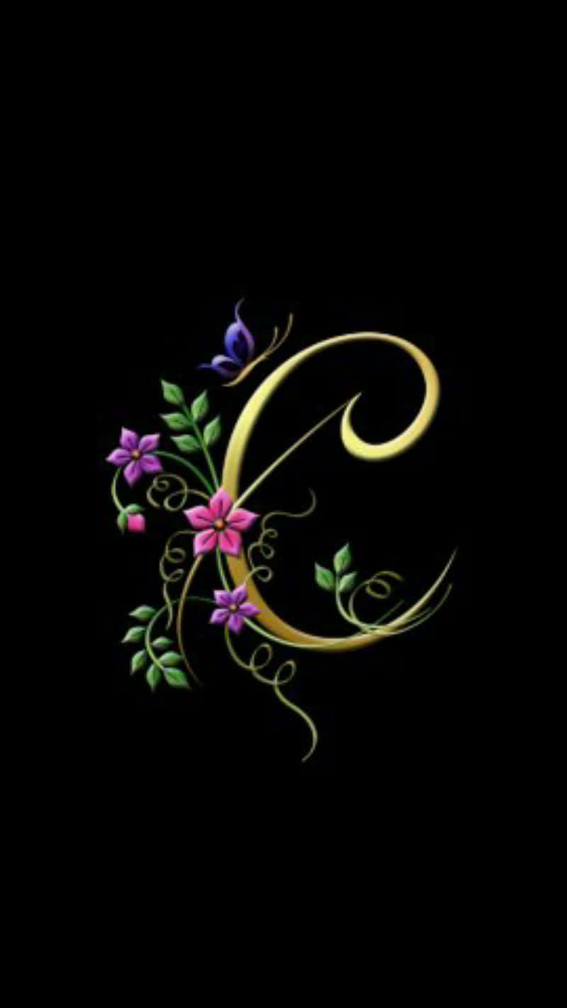 Cursive Letter C Initial With Floral Design Wallpaper