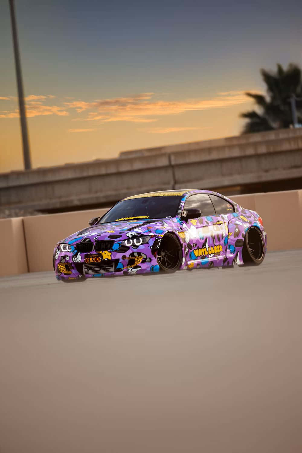 Customized Purple Sports Car Sunset Wallpaper