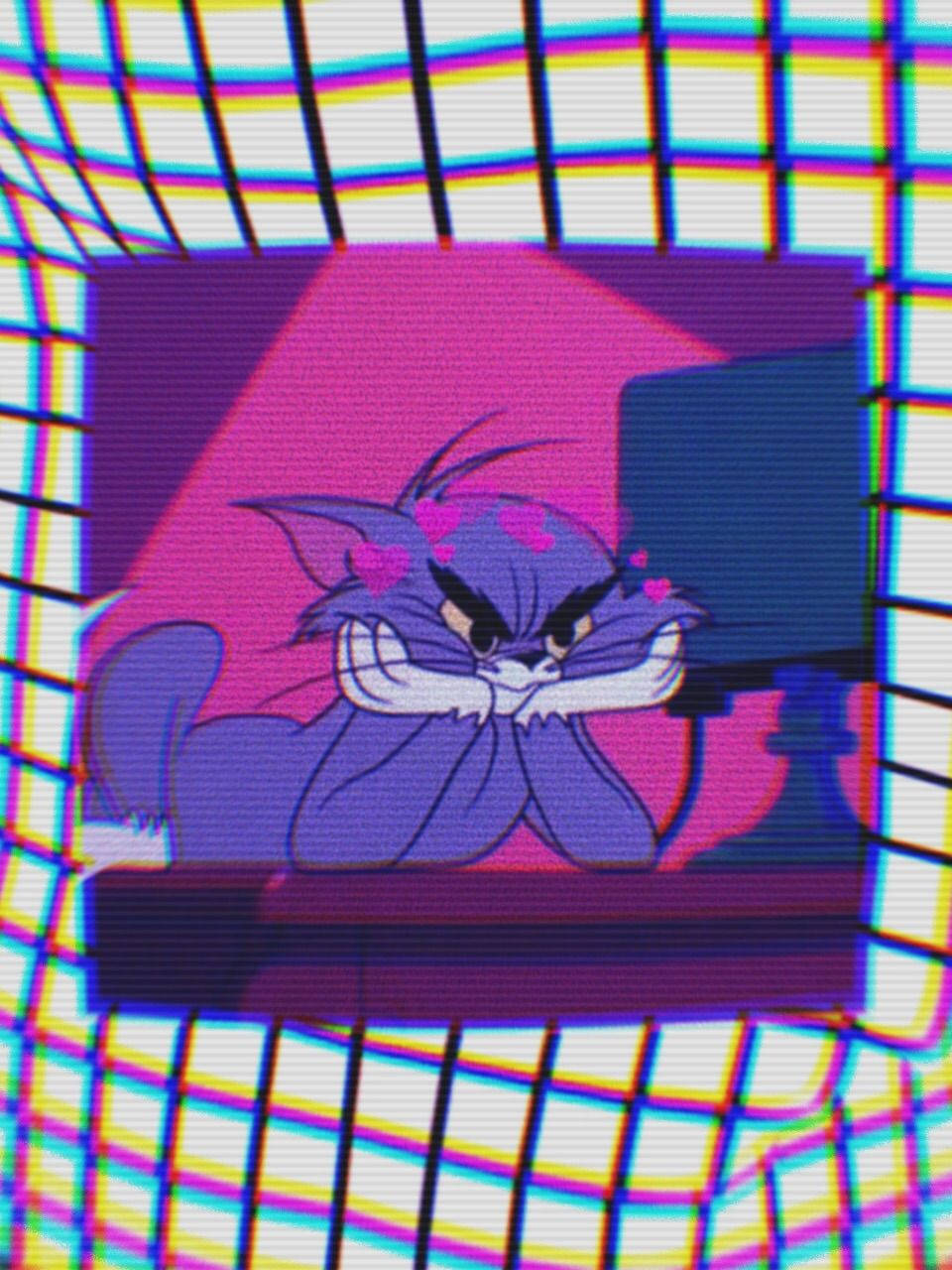 Cute Aesthetic Cartoon Tom The Cat Wallpaper