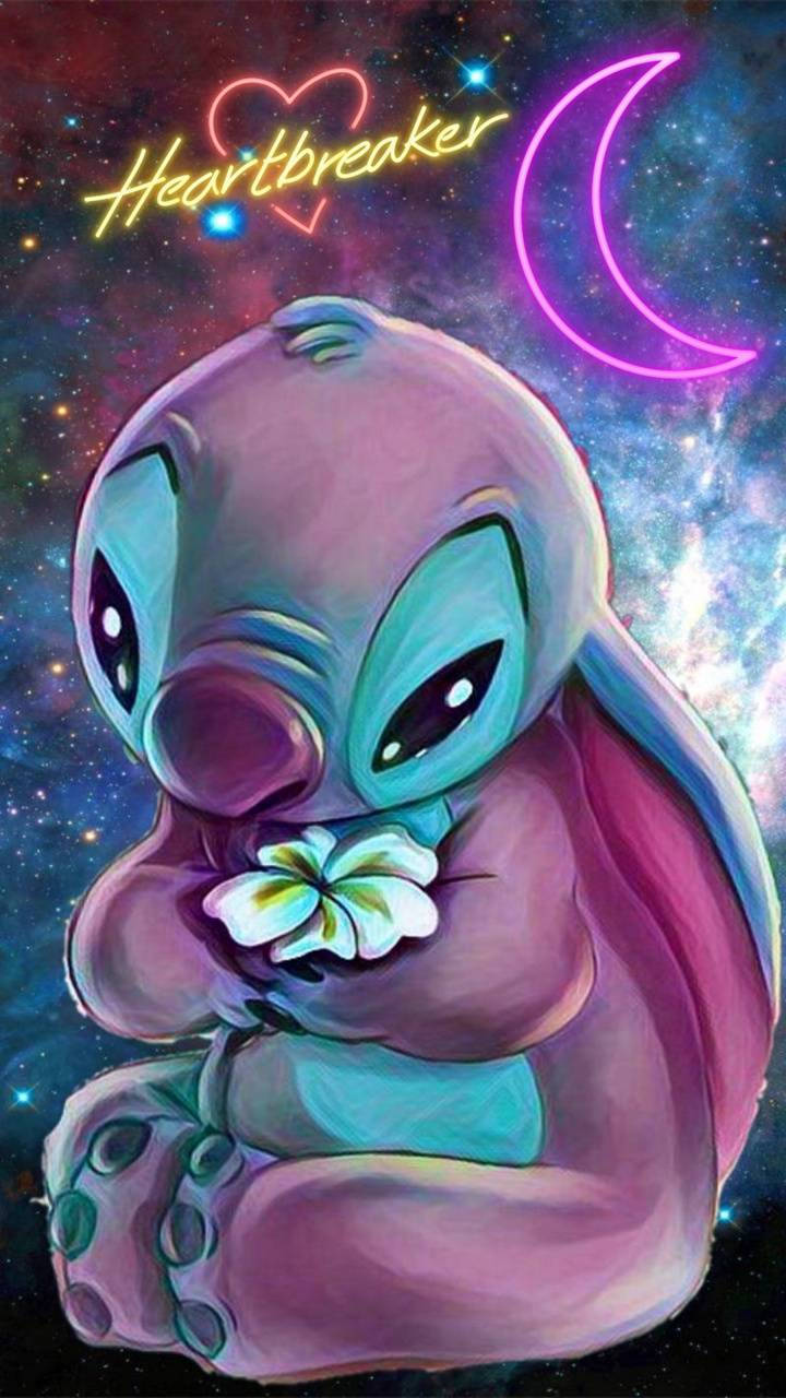 Cute Aesthetic Stitch Hugging Flower Wallpaper