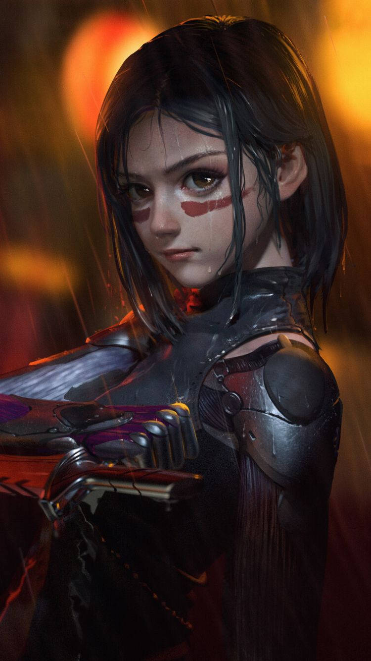 Cute Alita In Rain Wallpaper