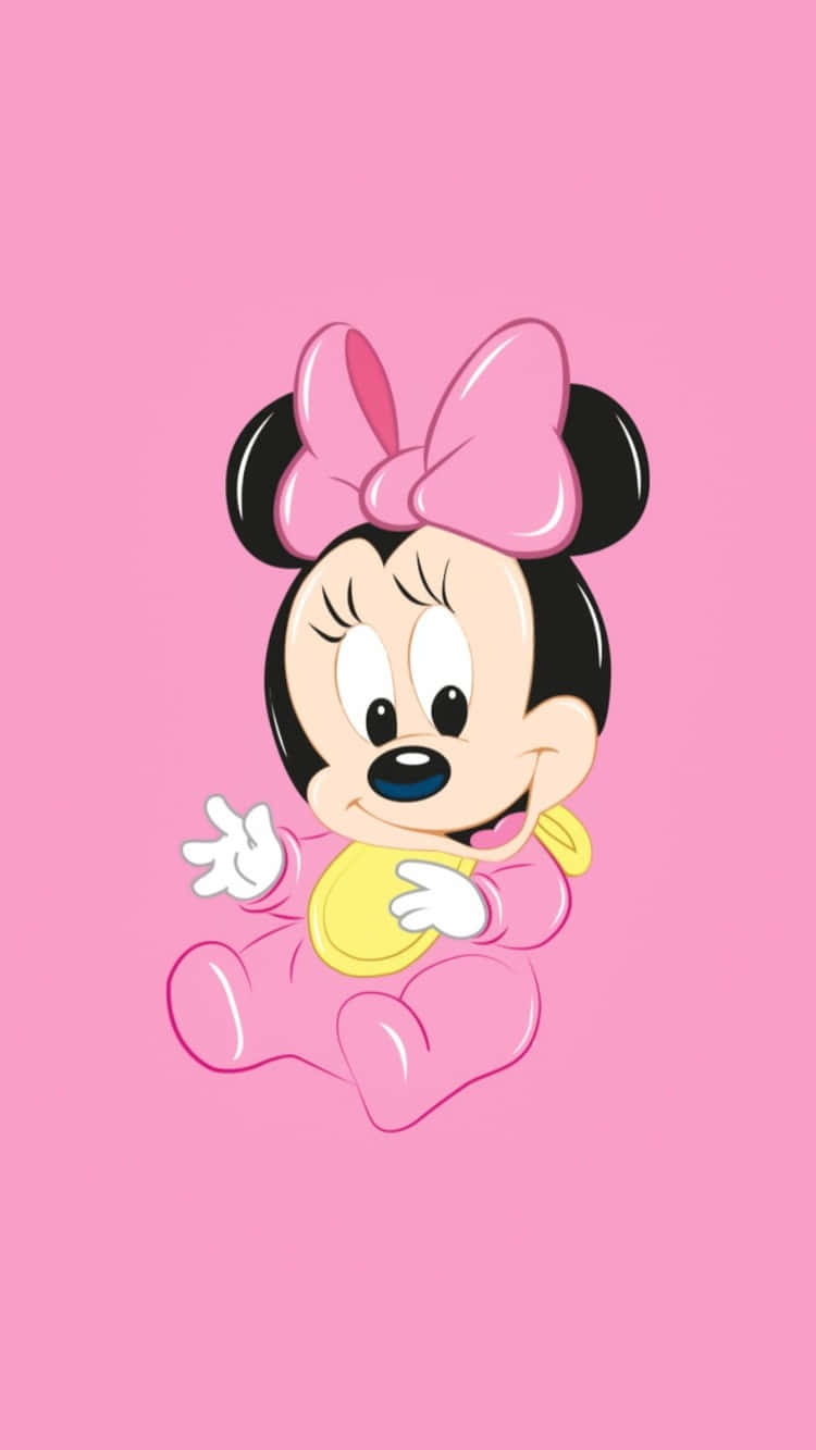 Cute And Bubbly Minnie Mouse In Her Signature Pink Dress Wallpaper