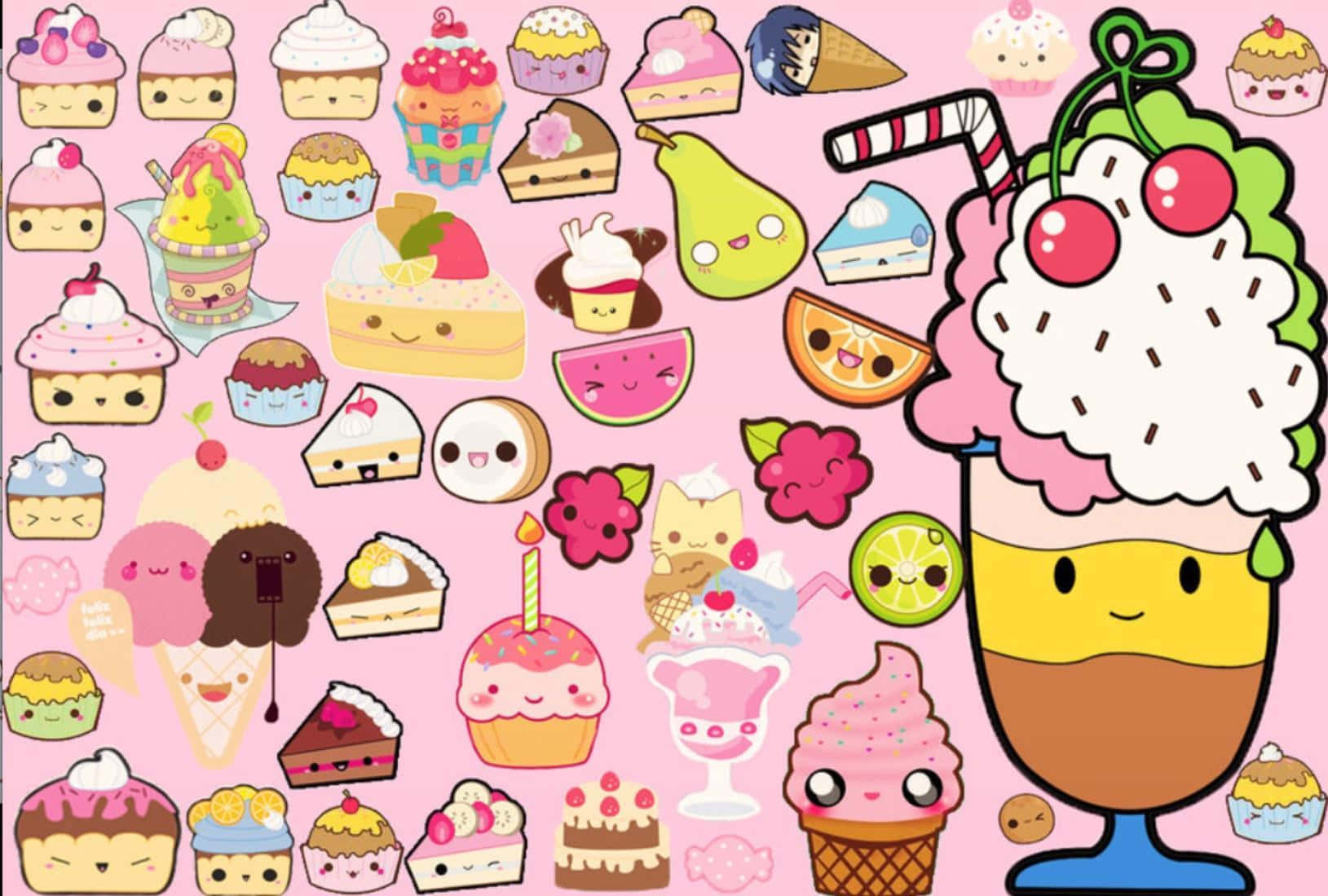 Cute And Colorful Kawaii Dessert Collection Wallpaper