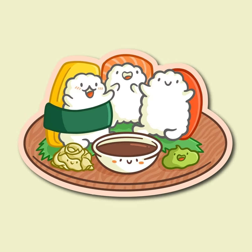 Cute And Colorful Kawaii Japanese Food Arrangement On A Table Wallpaper