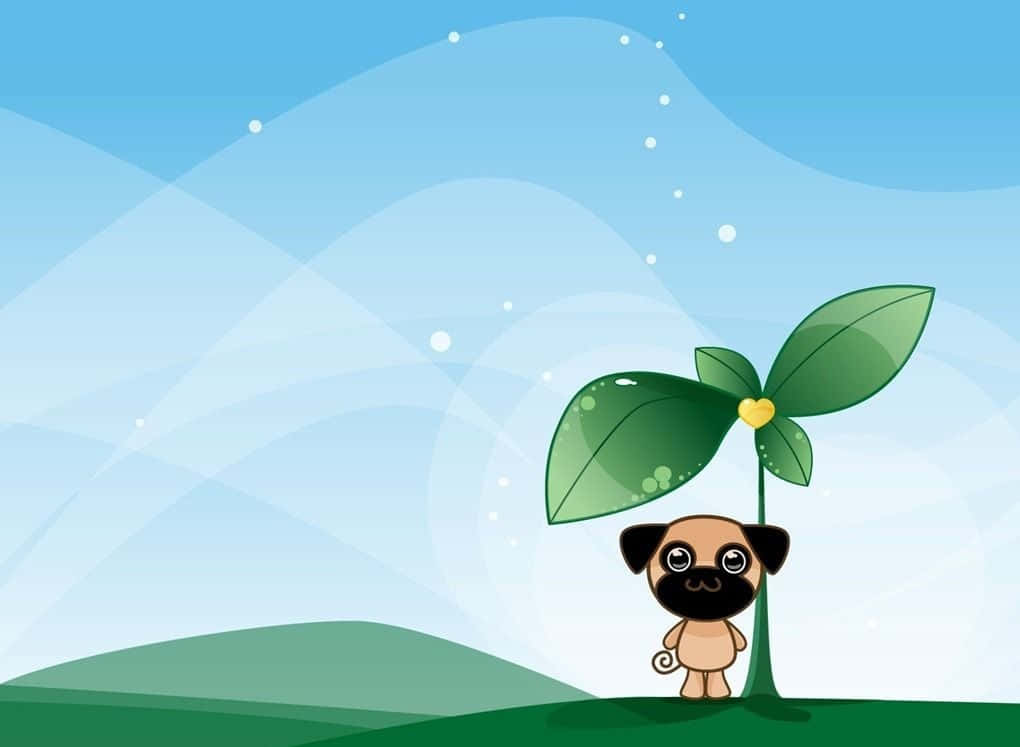 Cute Animals Cartoon Dog Under The Leaf Wallpaper