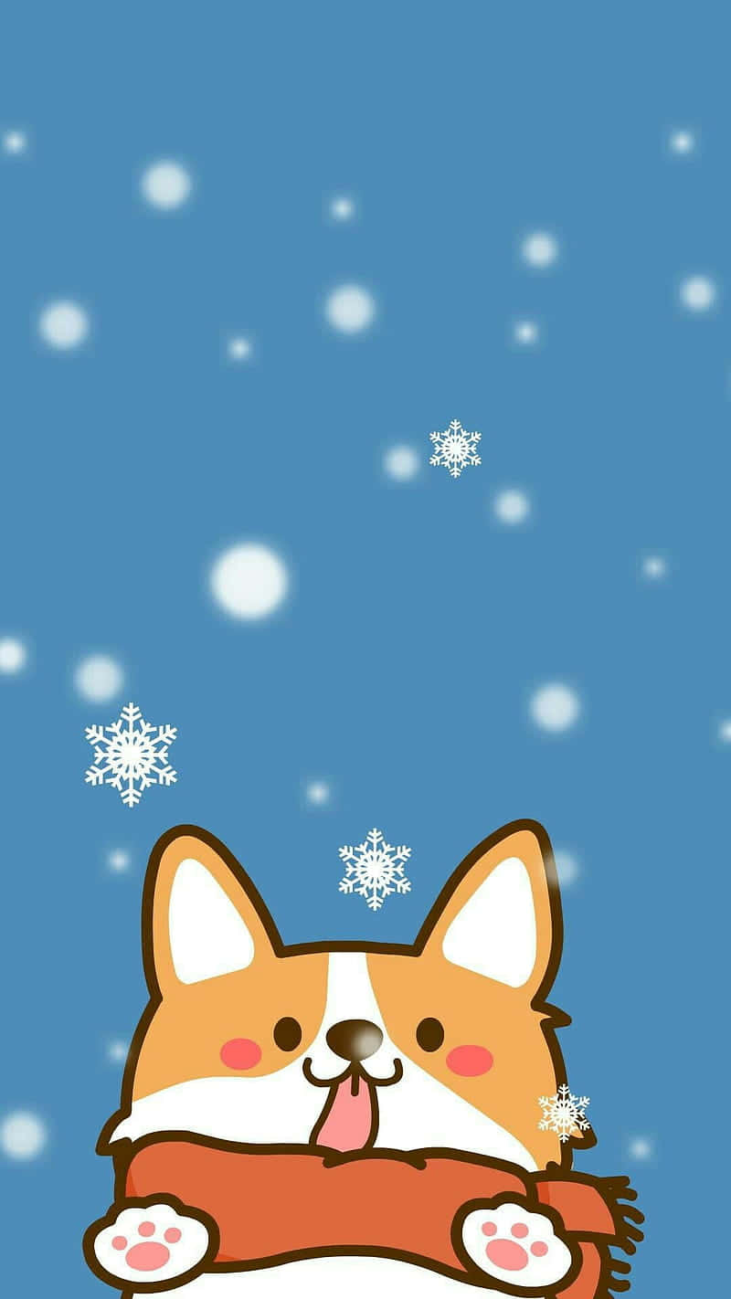 Cute Animated Corgi Snowflakes Wallpaper