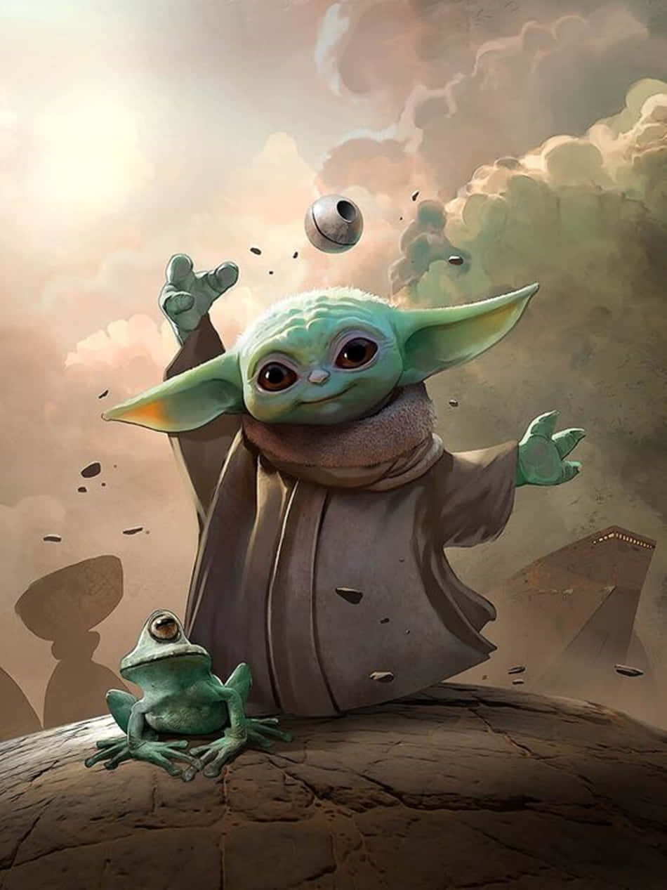 Cute Baby Yoda Cartoon Wallpaper