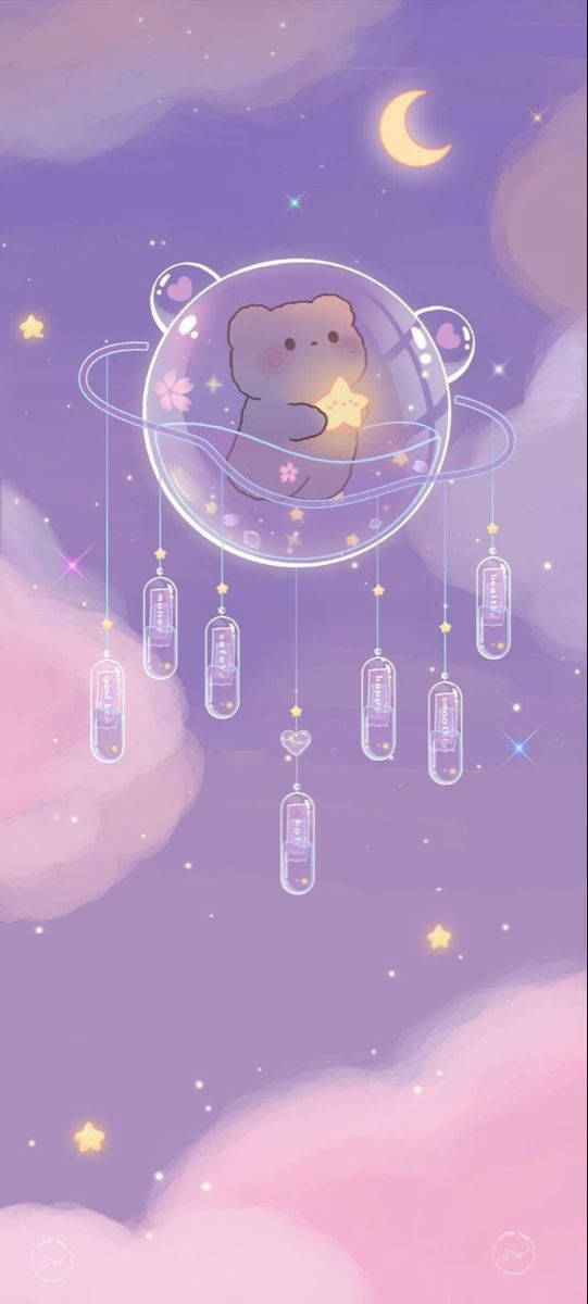 Cute Bear Inside Planet Girly Galaxy Wallpaper