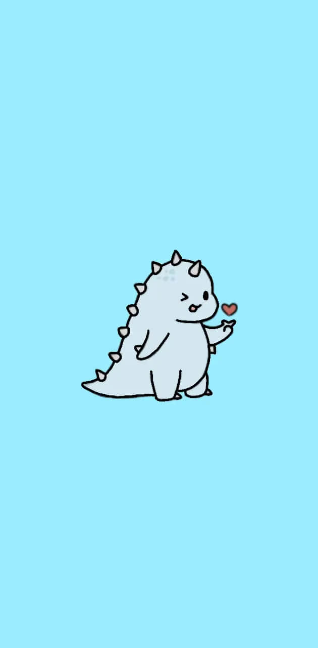 Cute Blue Dinosaur Love Illustration Wallpaper