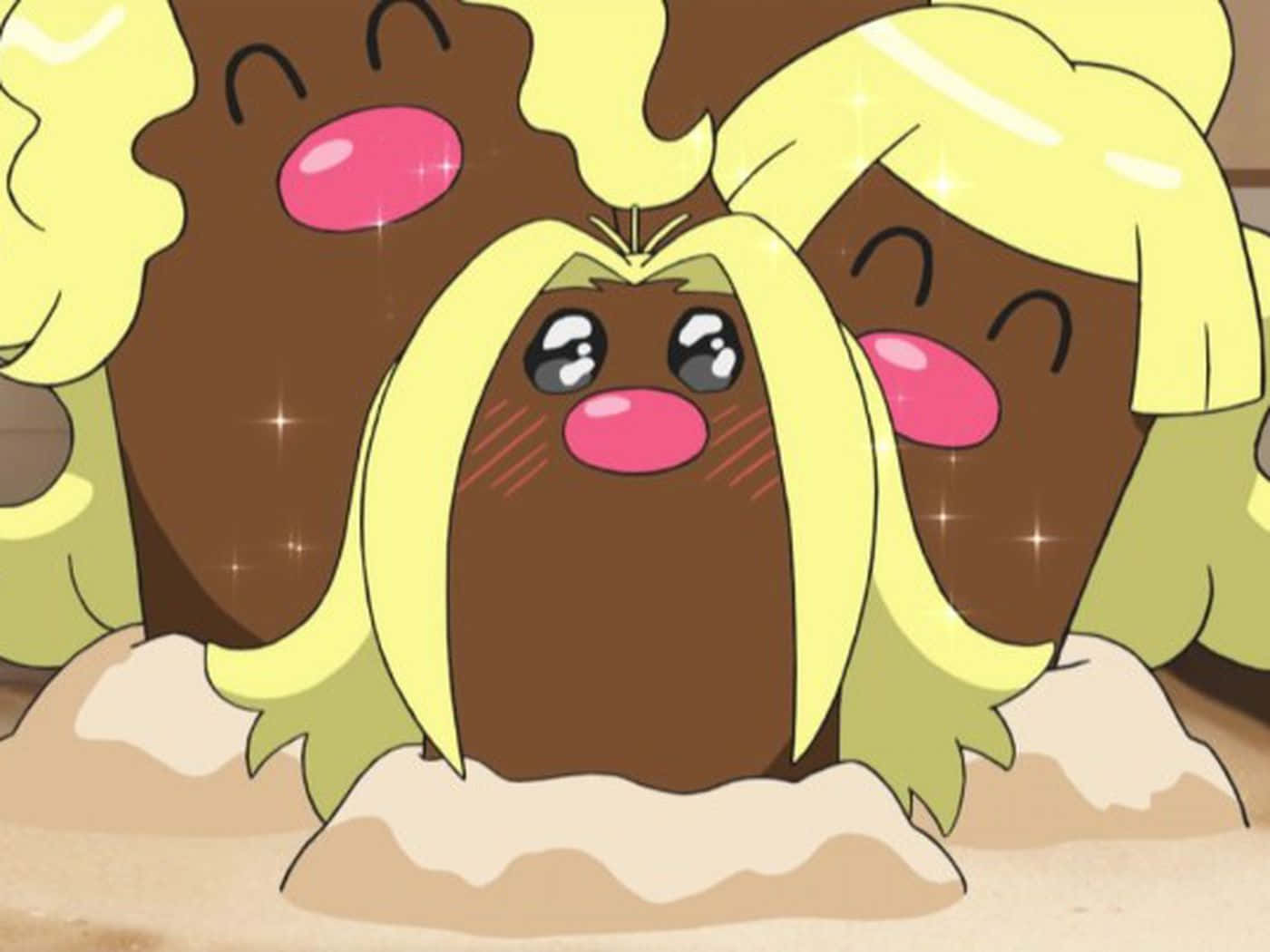 Cute Blushing Dugtrio Wallpaper