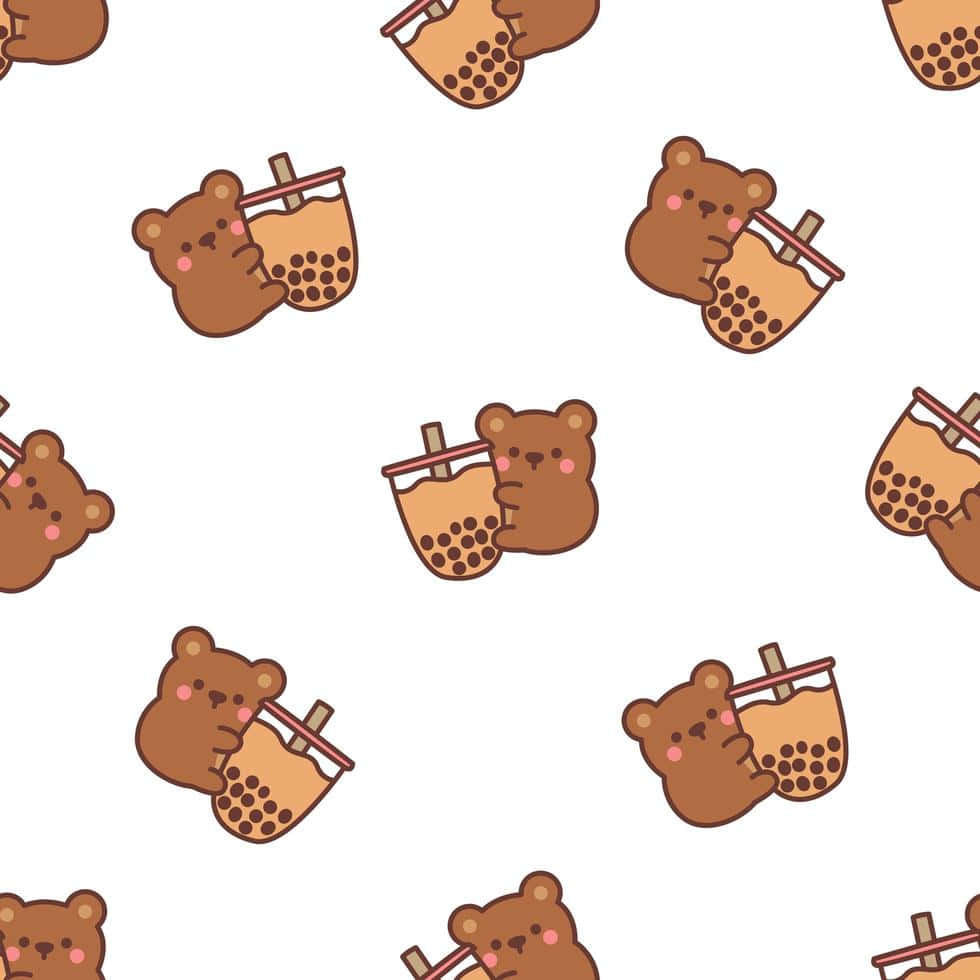 Cute Boba Tea And Bear Wallpaper