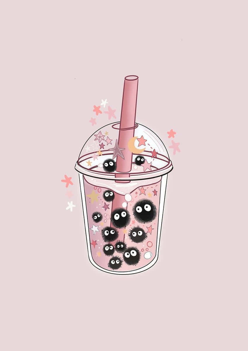 Cute Boba Tea Cartoon Art Wallpaper