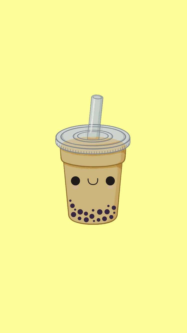 Cute Boba Tea Cartoon Illustration Wallpaper